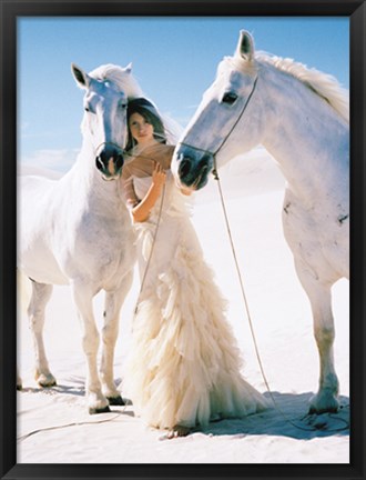 Framed Woman with White Horses Print