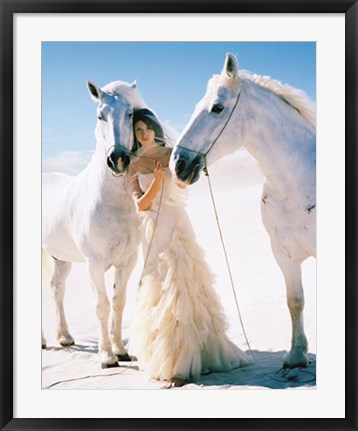 Framed Woman with White Horses Print