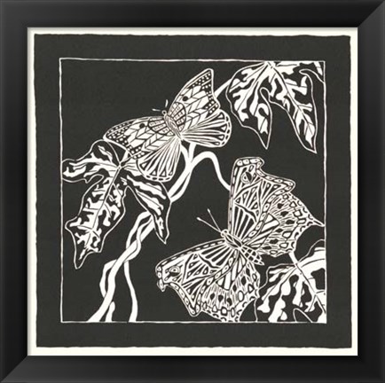 Framed Butterfly Woodblock in Black II Print