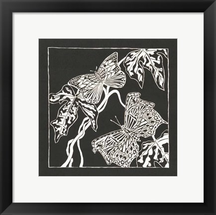 Framed Butterfly Woodblock in Black II Print