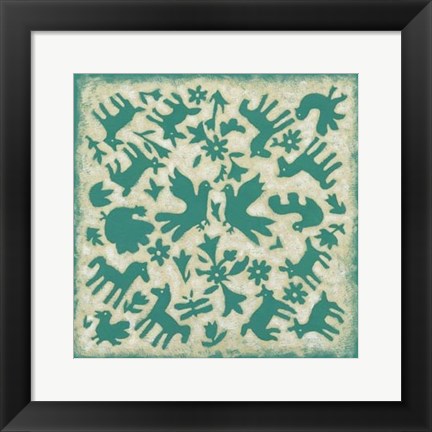 Framed Folk Story in Jade Print