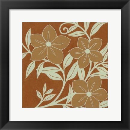 Framed Tan Flowers with Mint Leaves I Print