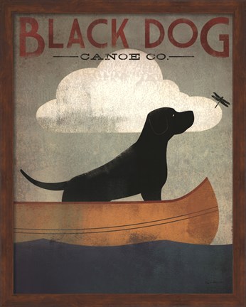 Framed Black Dog Canoe Print