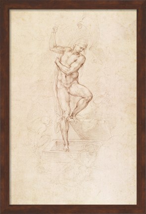 Framed W.53r The Risen Christ, study for the fresco of The Last Judgement in the Sistine Chapel, Vatican Print