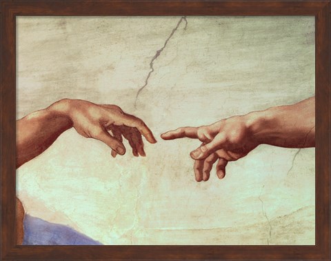 Framed Hands of God and Adam, detail from The Creation of Adam, from the Sistine Ceiling, 1511 Print