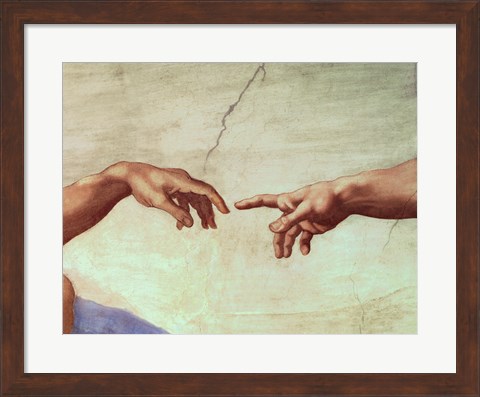 Framed Hands of God and Adam, detail from The Creation of Adam, from the Sistine Ceiling, 1511 Print