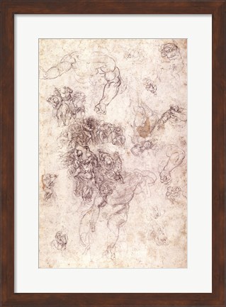 Framed Study of figures for &#39;The Last Judgement&#39; with artist&#39;s signature, 1536-41 Print