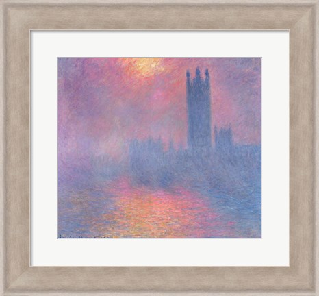 Framed Houses of Parliament, London, with the sun breaking through the fog, 1904 Print