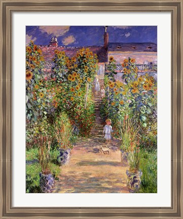 Framed Artist&#39;s Garden at Vetheuil, 1880 Print