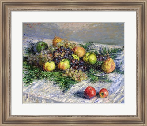 Framed Still Life with Pears and Grapes, 1880 Print