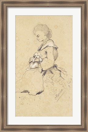 Framed Women holding a small dog, 1857 Print