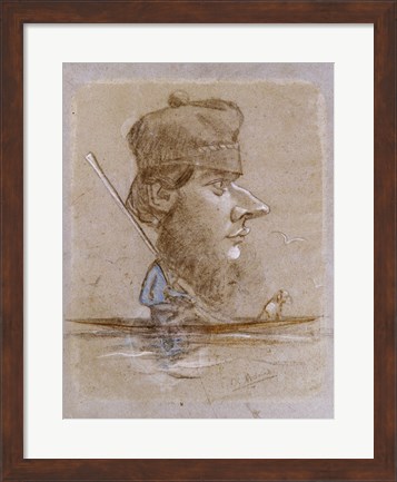 Framed Hunter and his Dog on a Boat, c.1858-59 Print