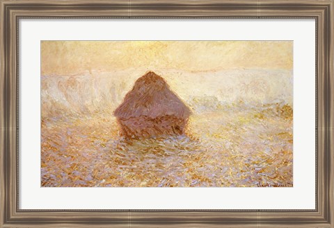 Framed Haystacks, Sun in the Mist Print