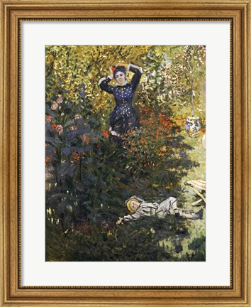 Framed Camille and Jean in the Garden at Argenteuil Print