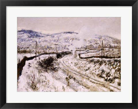 Framed Train in the Snow at Argenteuil Print