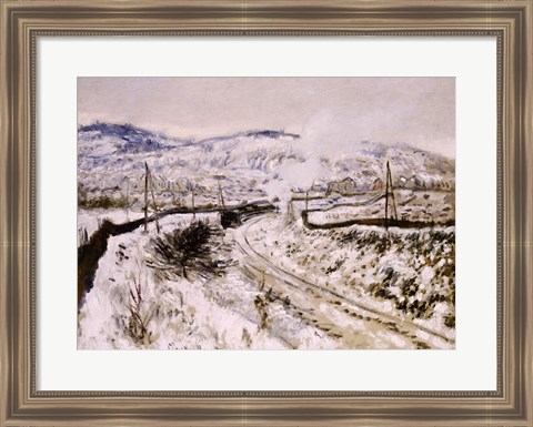 Framed Train in the Snow at Argenteuil Print