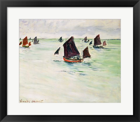 Framed Fishing Boats on the Large de Pourville, 1882 Print