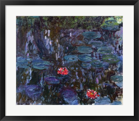 Framed Waterlilies with Reflections of a Willow Tree, 1916-19 Print