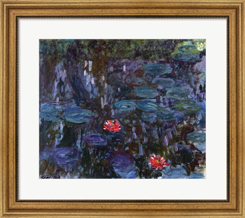 Framed Waterlilies with Reflections of a Willow Tree, 1916-19 Print