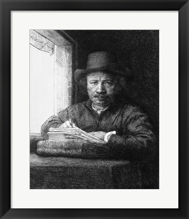 Framed Self portrait while drawing, 1648 Print