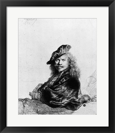 Framed Self portrait leaning on a stone sill, 1639 Print