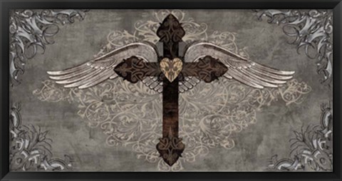 Framed Cross with Wings Print