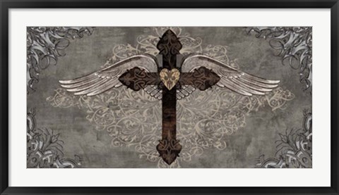 Framed Cross with Wings Print