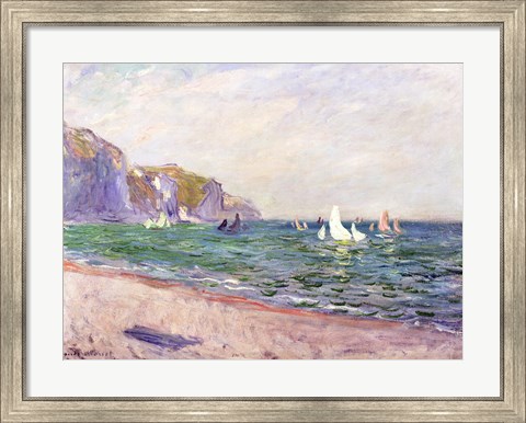 Framed Boats below the Cliffs at Pourville, 1882 Print