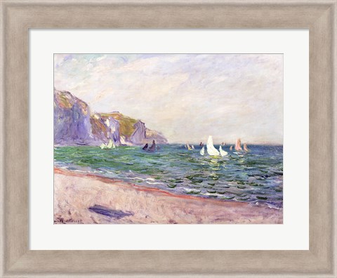 Framed Boats below the Cliffs at Pourville, 1882 Print