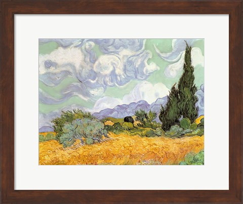 Framed Wheatfield with Cypresses, 1889 Print