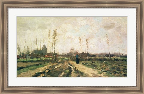 Framed Landscape with a Church and Houses, Nuenen, 1885 Print