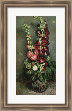 Framed Vase of Hollyhocks, 1886 Print