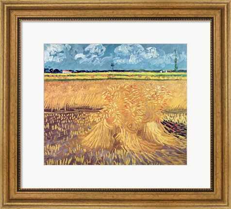 Framed Wheatfield with Sheaves, 1888 - wheat pile Print