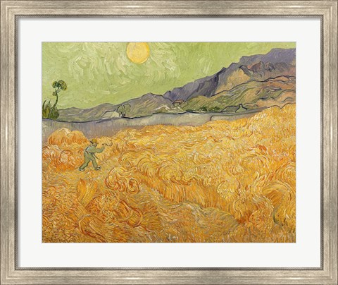 Framed Wheatfield with Reaper, 1889 Print