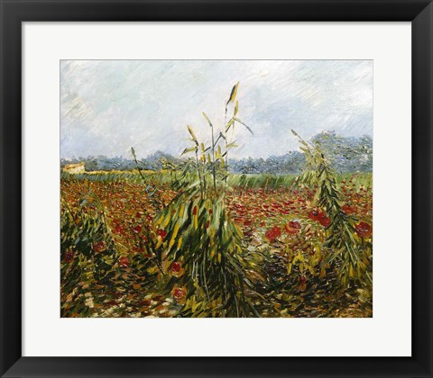 Framed Corn Fields and Poppies, 1888 Print