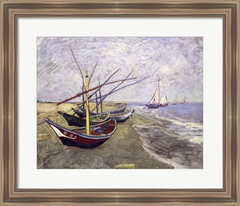 Framed Fishing Boats on the Beach at Saintes-Maries-de-la-Mer Print