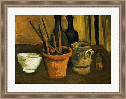 Framed Still Life of Paintbrushes in a Flowerpot, 1884 Print