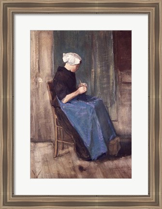 Framed Young Scheveningen Woman Knitting, Facing Right Print