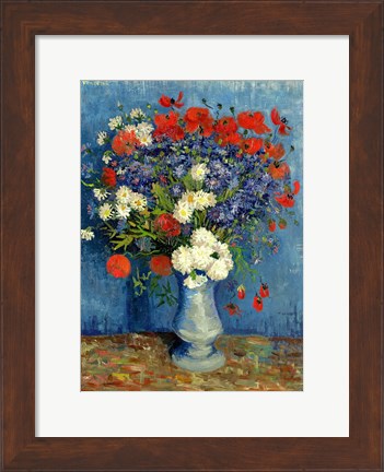 Framed Still Life: Vase with Cornflowers and Poppies, 1887 Print