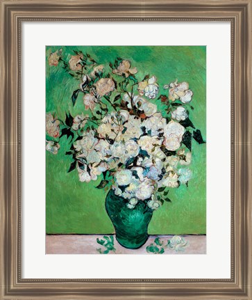 Framed Vase of Roses, 1890 Print