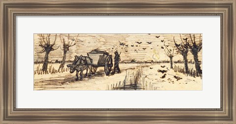 Framed Ox-Cart in the Snow Print