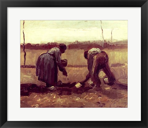 Framed Two Peasants Planting Potatoes, 1885 Print