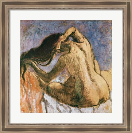 Framed Woman Combing her Hair B Print