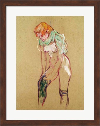 Framed Woman Pulling Up her Stocking, 1894 Print