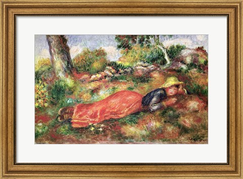 Framed Young Girl Sleeping on the Grass Print