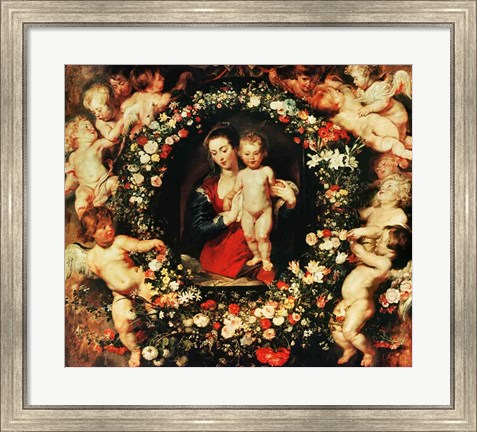 Framed Virgin with a Garland of Flowers, c.1618-20 Print