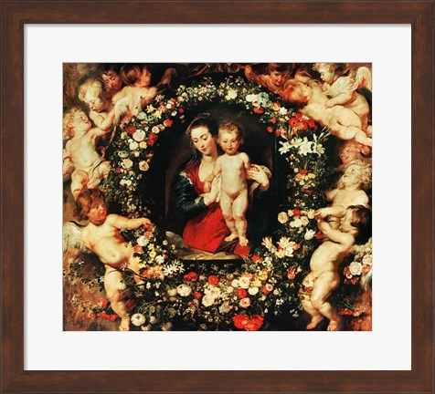 Framed Virgin with a Garland of Flowers, c.1618-20 Print