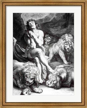 Framed Daniel in the Lions&#39; Den - black and white Print