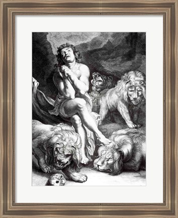 Framed Daniel in the Lions&#39; Den - black and white Print