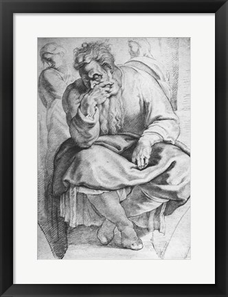 Framed Prophet Jeremiah, after Michangelo Buonarroti Print